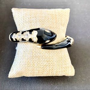 Black Enamel Snake Bracelet Vintage W/Rhinestones